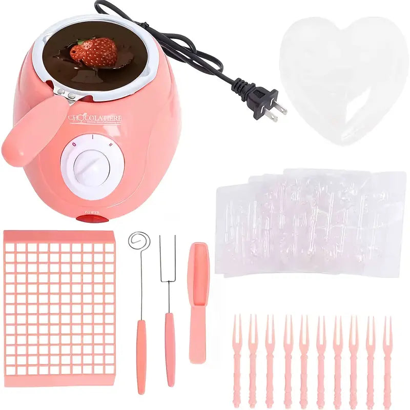 Electric Chocolate Melting Pot Fondue Machine Set Pink