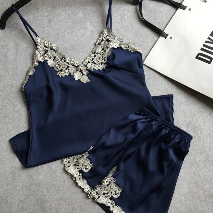 Embroidered Women's Sexy Pajama Set with Shorts FondueHaven